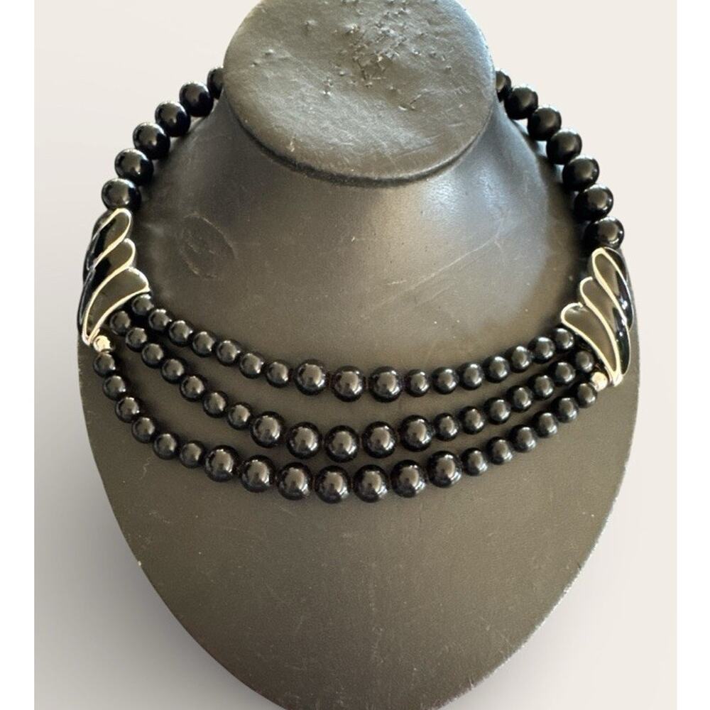 Napier Black & Silver Toned Beaded Elegant Necklace Choker